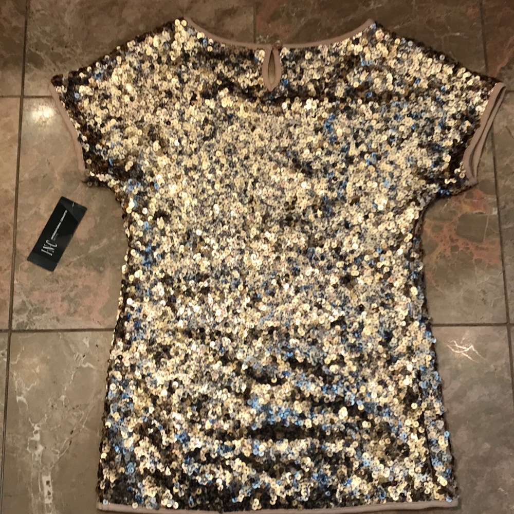 INC Muted Gold Sequence Shirt - Picture 2 of 6